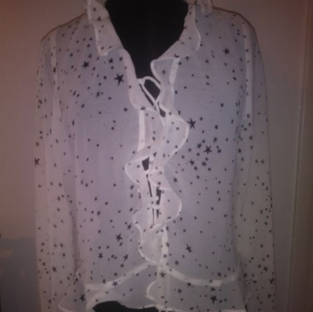 Ladies Sheer White Blouse Sz Large